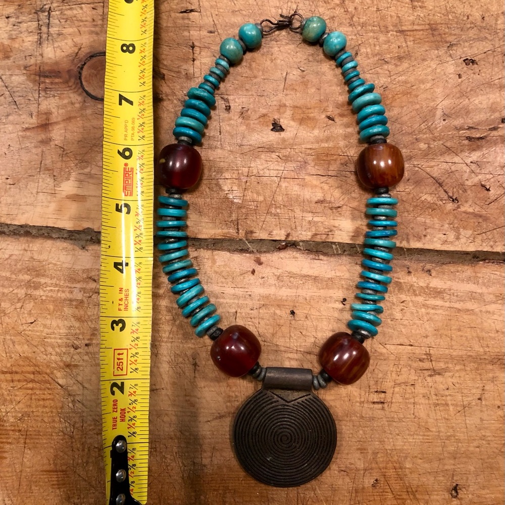 Beautiful Turquoise, Lucite and Brass Necklace